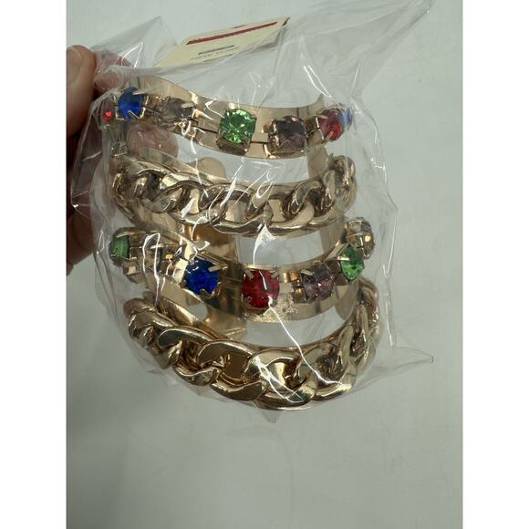 Body Rhythm Gold Tone Large Cuff Bracelet Metal Gold Tone Braided Colored Stones - Picture 3 of 5